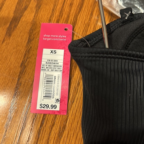 Xhilaration-Black, ribbed, bandeau, tube one piece with optional shoulde… - Picture 6 of 9